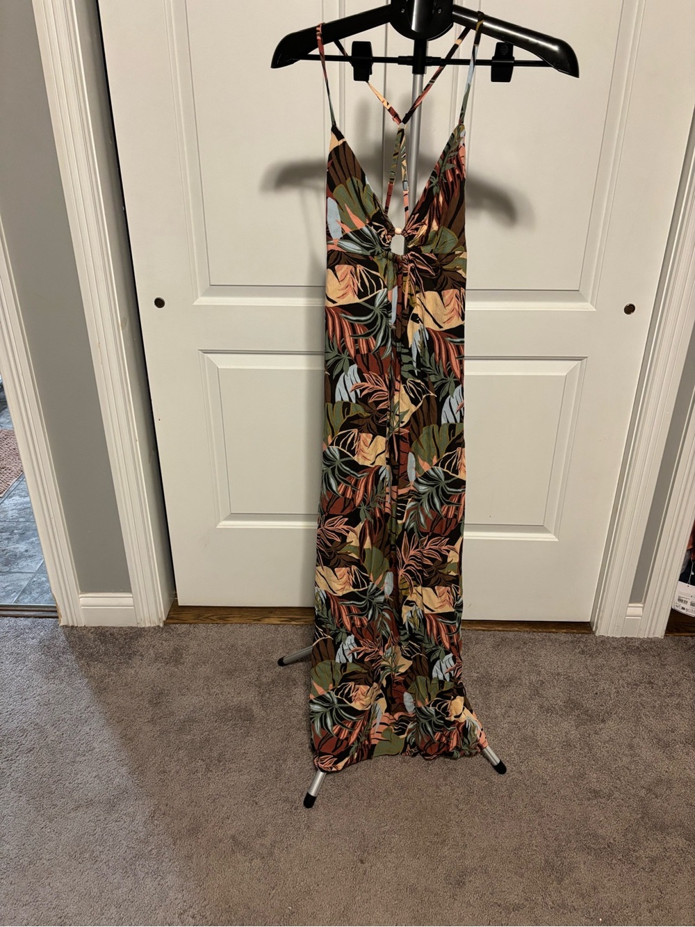 Volcom Tropical Leaf Print Maxi Dress in Olive, Rust & Black